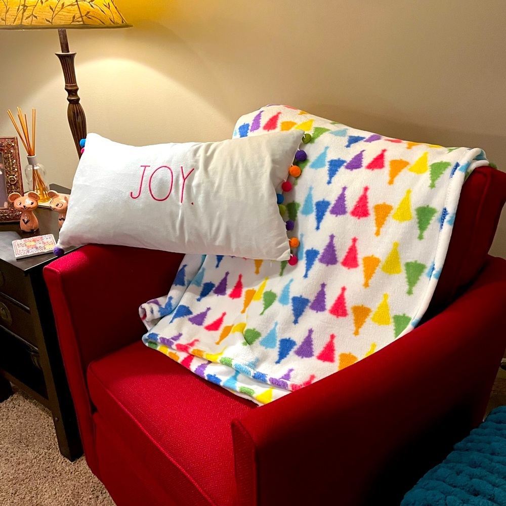 Brand New/ Unused - Yummy Soft Throw/ Joy Pillow - Bright Colors Christmas Decor